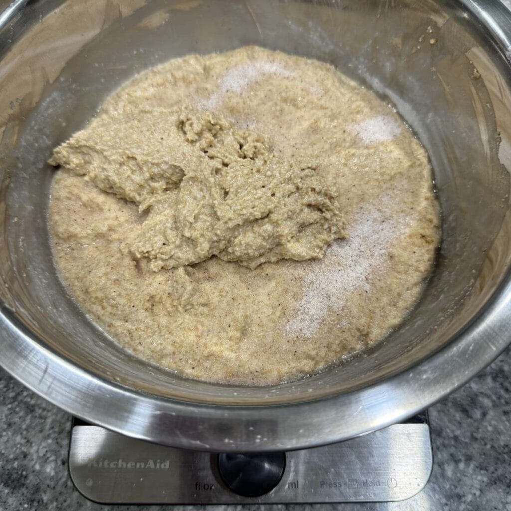 Adding in Sourdough Starter and Salt