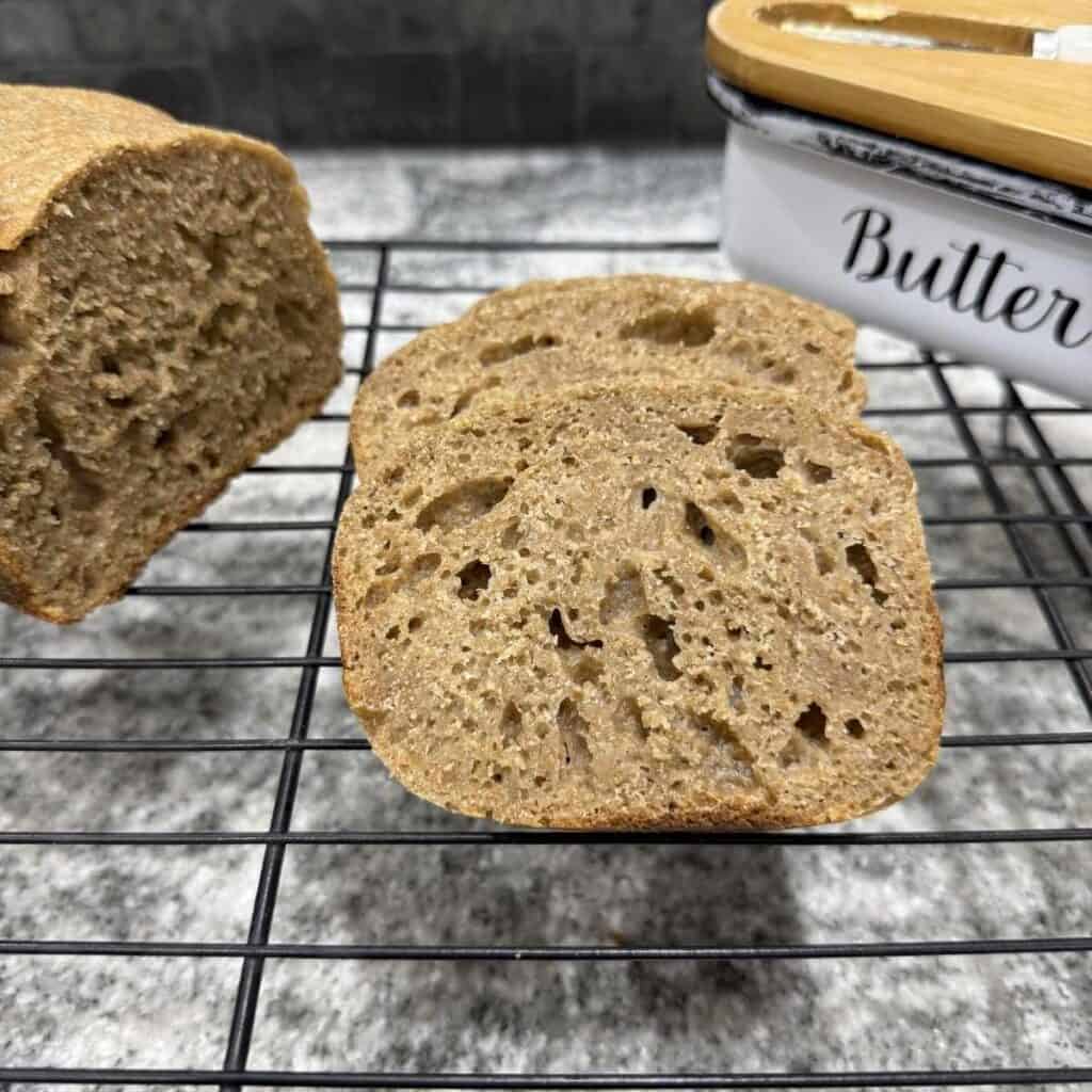 Easy, No-Knead spelt sourdough bread made with freshly milled flour