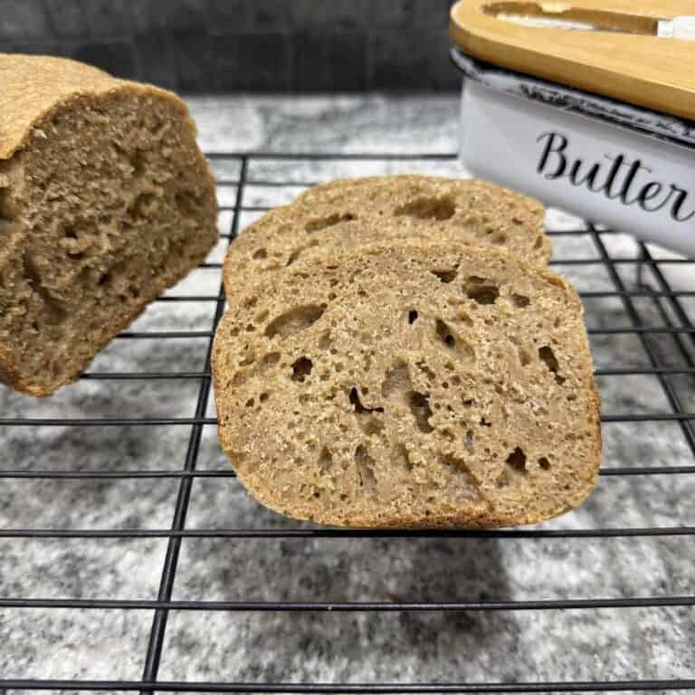Easy, No-Knead spelt sourdough bread made with freshly milled flour