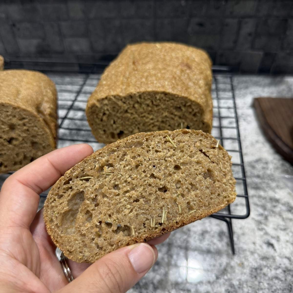 Rosemary Olive Oil spelt sourdough bread made with freshly milled flour